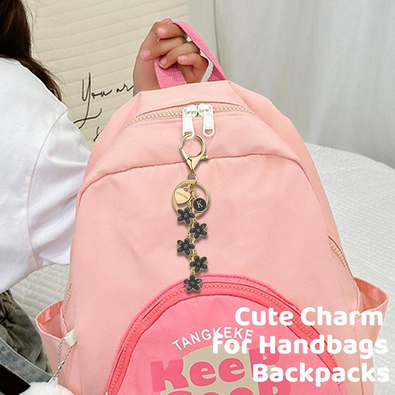 Suweibuke Cute Initial Letter Keychain with Love You Heart, Enamel Flower Charm for Key Handbag Backpack - Women Girls Gifts - Image 3