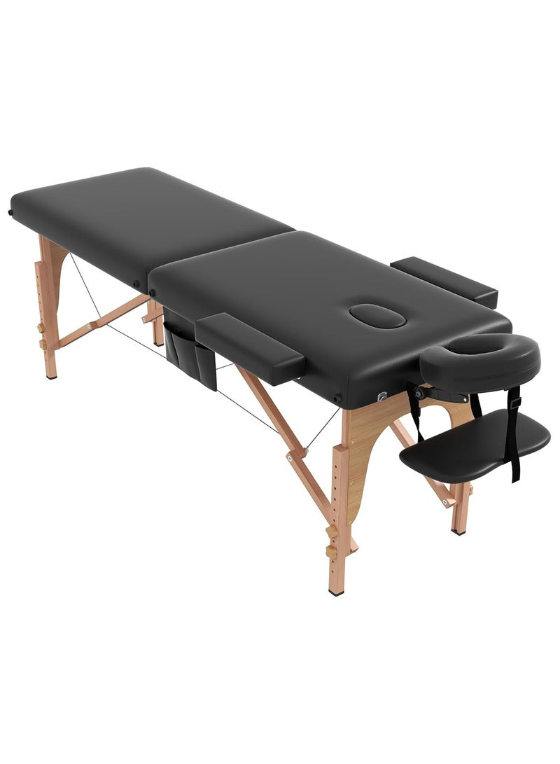 Generic Portable 2 Folding Bed with Wooden Black 185x70x55cm 80cm pillow 28cm HK-XF1012  - Image 1