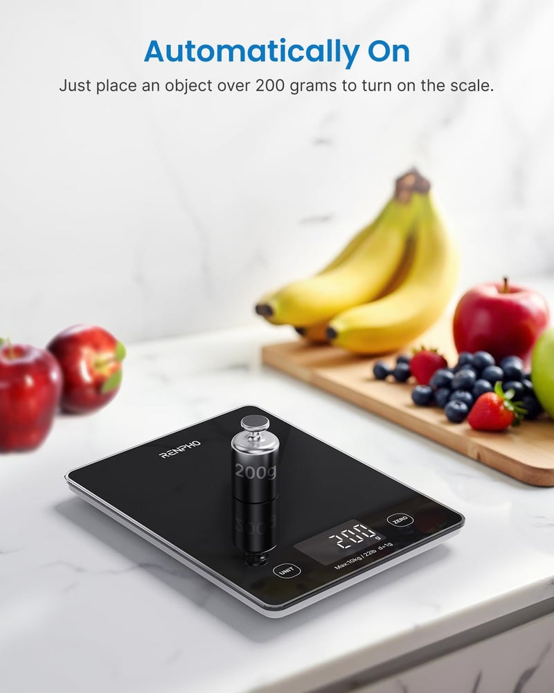 RENPHO Kitchen Scale, Smart Food Scale with Nutritional Calculator, Food Weight Scale Grams and Ounces, Digital Gram Scale for Cooking Baking Keto Marco Diet, Black Glass, 22lb/10kg - Image 5
