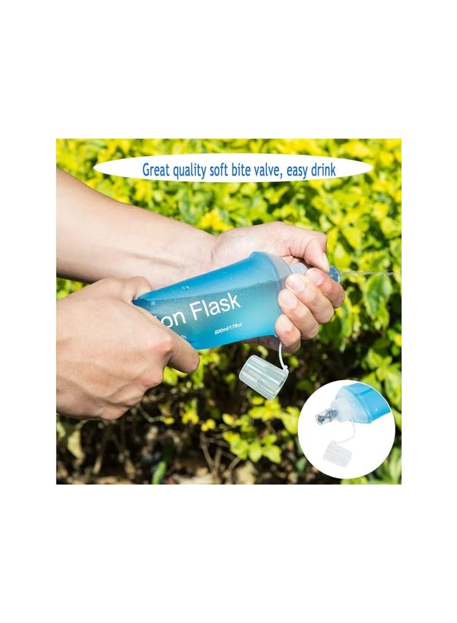 PROMASS زجاجة ماء قابلة للطي ناعمة، TPU سهلة الحمل 500 مل، زجاجة ترطيب قابلة للطي آمنة وغير سامة، مثانة ماء متينة، مناسبة للجري، التنزه، ركوب الدراجات - Image 2