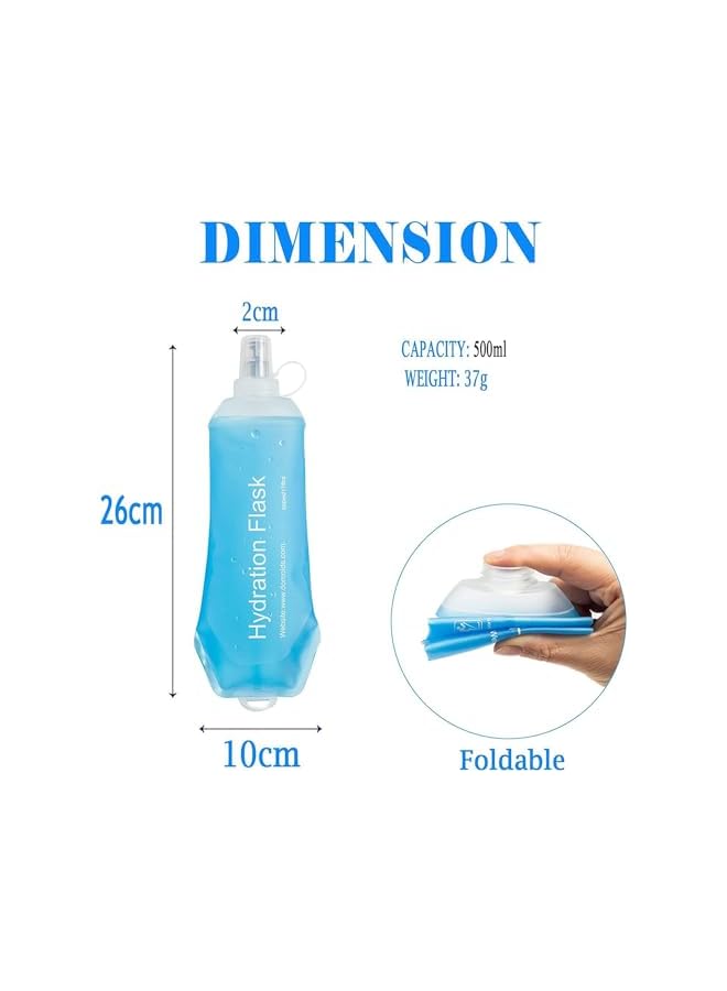 PROMASS زجاجة ماء قابلة للطي ناعمة، TPU سهلة الحمل 500 مل، زجاجة ترطيب قابلة للطي آمنة وغير سامة، مثانة ماء متينة، مناسبة للجري، التنزه، ركوب الدراجات - Image 5