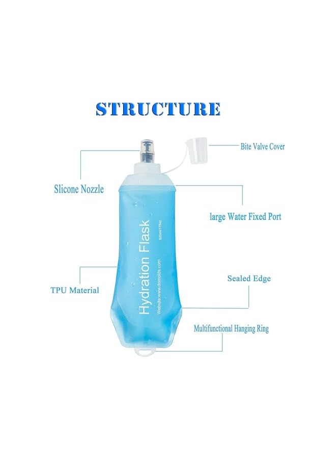PROMASS زجاجة ماء قابلة للطي ناعمة، TPU سهلة الحمل 500 مل، زجاجة ترطيب قابلة للطي آمنة وغير سامة، مثانة ماء متينة، مناسبة للجري، التنزه، ركوب الدراجات - Image 4