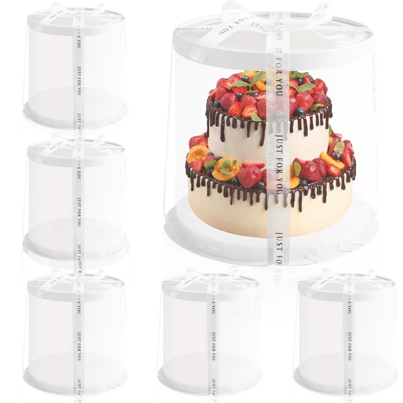 JCD MultiLayer 6 Pack Clear Cake Box with RibbonTall Cake Box Carrier Tiered Transparent Cake Packaging Boxes 10 Inch PET Round Cake Containers for Party Clear lid Round 10inch6pcs