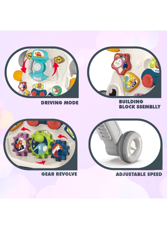 COGNIKIDS عربة أطفال 3 في 1 زرقاء مع لوحة نشاط وموسيقى | عربة قابلة للتحويل، طاولة ألعاب ولوحة سيارة ألعاب | تروس تفاعلية، أضواء وصوت | سرعة قابلة للتعديل للأطفال الصغار - Image 4