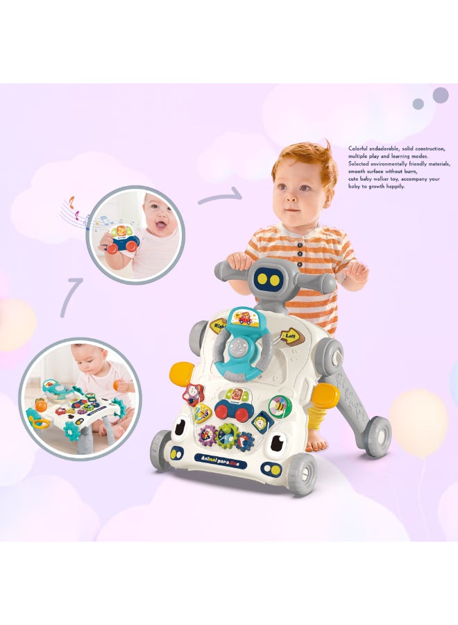 COGNIKIDS عربة أطفال 3 في 1 زرقاء مع لوحة نشاط وموسيقى | عربة قابلة للتحويل، طاولة ألعاب ولوحة سيارة ألعاب | تروس تفاعلية، أضواء وصوت | سرعة قابلة للتعديل للأطفال الصغار - Image 3