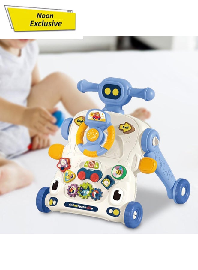 COGNIKIDS عربة أطفال 3 في 1 زرقاء مع لوحة نشاط وموسيقى | عربة قابلة للتحويل، طاولة ألعاب ولوحة سيارة ألعاب | تروس تفاعلية، أضواء وصوت | سرعة قابلة للتعديل للأطفال الصغار - Image 1