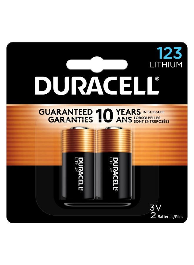 Duracell بطارية ليثيوم دوراسيل CR123A 3V، عبوة 2 عددي، بطارية ليثيوم عالية الطاقة 123 3 فولت، تدوم طويلاً لأمان المنزل وأجهزة الأمان، مصابيح يد عالية الكثافة، وأتمتة المنزل - Image 1