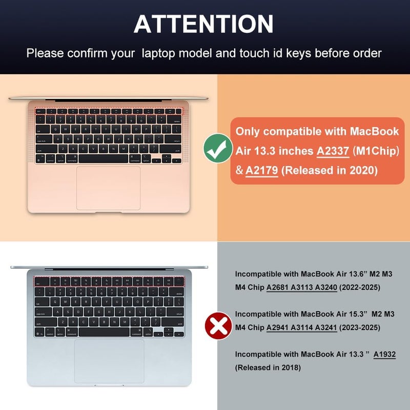 MasiBloom Silicone Keyboard Cover Skin for MacBook Air 13.3 inch A2337 M1 Released in Nov. 2020 US Layout Ultra Thin Protector Cover Skin NOT for 13.6" M4 M3 M2 A2681 A3113 A3240 - Image 2