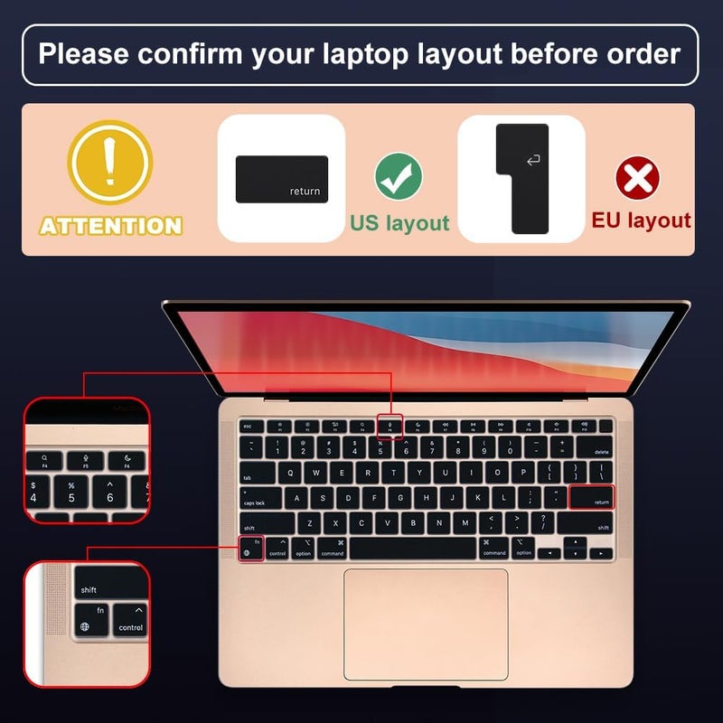 MasiBloom Silicone Keyboard Cover Skin for MacBook Air 13.3 inch A2337 M1 Released in Nov. 2020 US Layout Ultra Thin Protector Cover Skin NOT for 13.6" M4 M3 M2 A2681 A3113 A3240 - Image 3