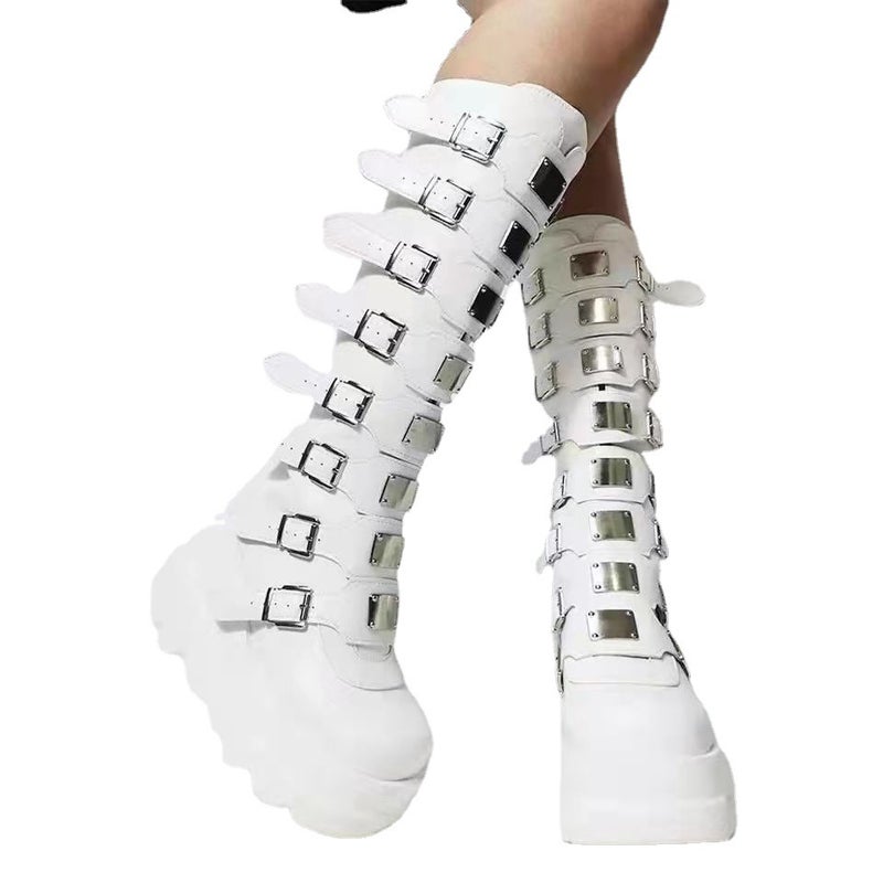 Long Barrel Martin Boots Women''s 2022 Autumn and Winter New Arrival Belt Buckle Thick Bottom Punk Style Spice Knight Boots - Image 5