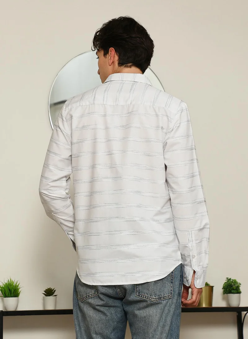 CAHOOT  Men's White Textured Stripe Slim Fit Shirt for Men | Best Price UAE