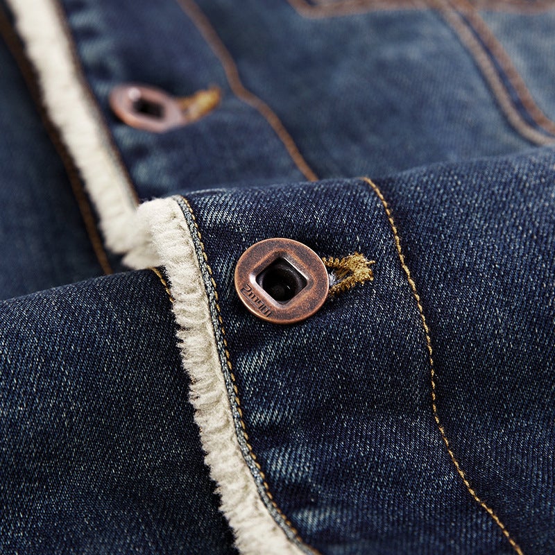 جاكيت جينز للرجال مع حشوة قطنية، حجم كبير، جاكيت غير رسمي مبطن بالفليس، متعدد الجيوب، للتجارة الخارجية، لون أزرق داكن - Image 3