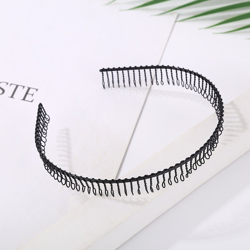 Generic Iron black bottom wave spiral sports head hoop head buckle bath fine hairpin mens and girls universal wash hair hoop wholesale 83 teeth single price 