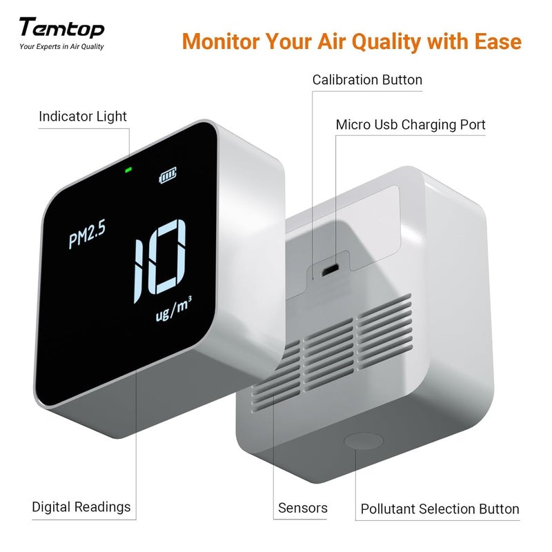 Temtop Temtop M10 Air Quality Monitor Indoor Air Quality Tester AQI PM2.5 VOCs Formaldehyde Detector for Home Air Testing, US Certified Air Sensor  - Image 4