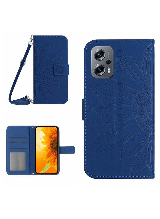 Case For Xiaomi Poco X4 GT Skin Feel Sun Flower Pattern Flip Leather Phone Case with Lanyard