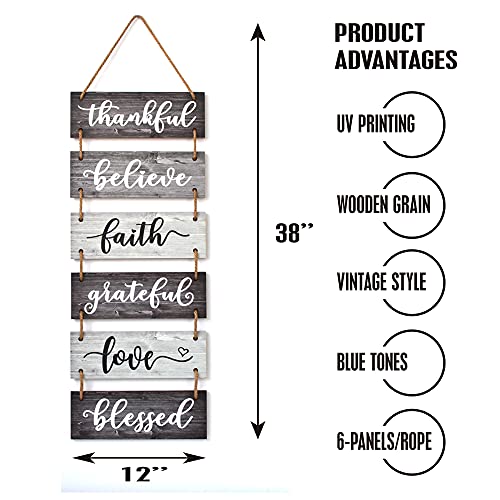 Buecasa Family Wall Decor Sign - Farmhouse Rustic Home Decoration for Living Room Bedroom - Inspirational Large Wall Hanging Plaque 6pcs 38x12 Inches - Image 4