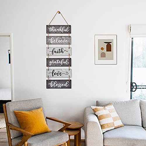 Buecasa Family Wall Decor Sign - Farmhouse Rustic Home Decoration for Living Room Bedroom - Inspirational Large Wall Hanging Plaque 6pcs 38x12 Inches - Image 2