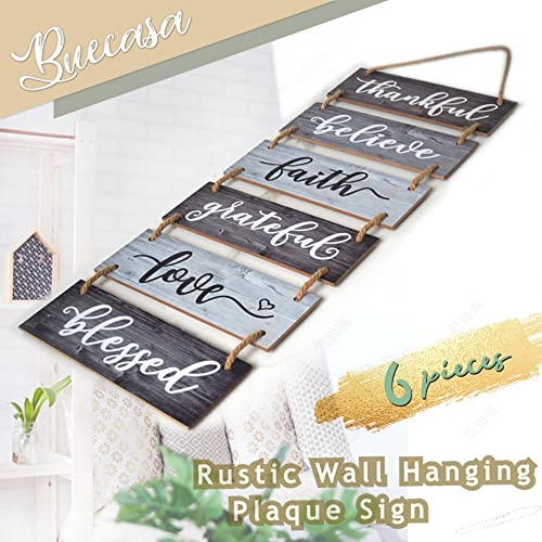 Buecasa Family Wall Decor Sign - Farmhouse Rustic Home Decoration for Living Room Bedroom - Inspirational Large Wall Hanging Plaque 6pcs 38x12 Inches - Image 3