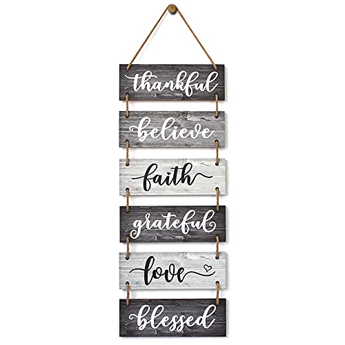 Buecasa Family Wall Decor Sign - Farmhouse Rustic Home Decoration for Living Room Bedroom - Inspirational Large Wall Hanging Plaque 6pcs 38x12 Inches - Image 1