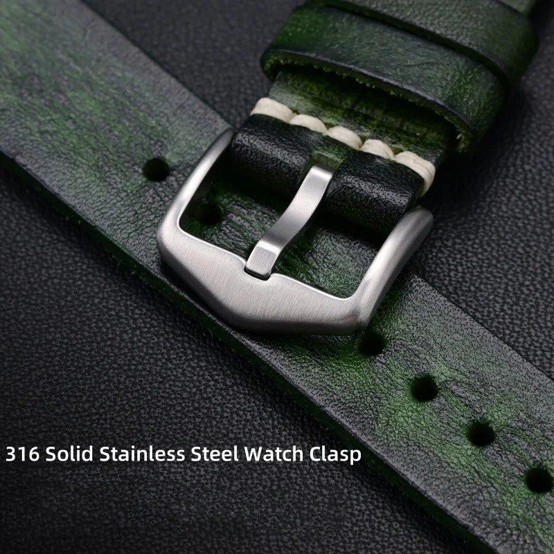 Bluejw Vintage Gradient Cowhide Watch Strap Replacement for Rolex & Omega – Luxury Leather Band with 316L Solid Stainless Steel Clasp - Image 3