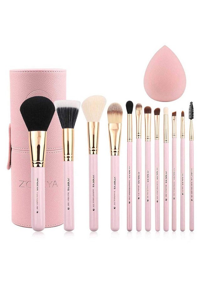 Z'OREYA Makeup Brush Set 12Pcs Pink Synthetic Makeup Brushes Travel Set With Holder Makeup Brush Organizer Foundation Powder Contour Blush Eye Cosmetic Brush Sets In Case With Bonus Gift Makeup Sponge - Image 1