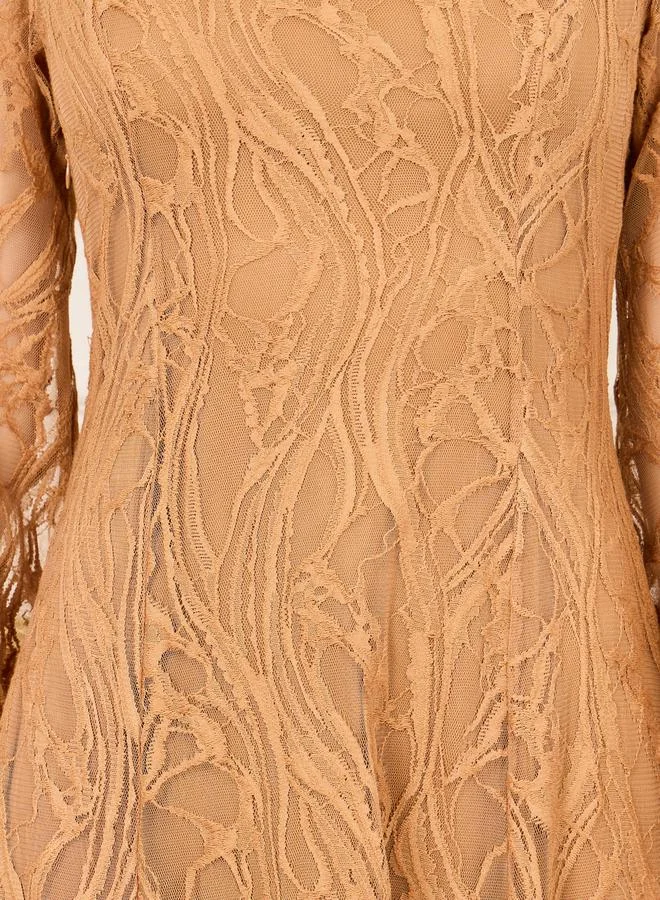 Styli All Over Lace Flared Sleeves A-Line Midi Dress