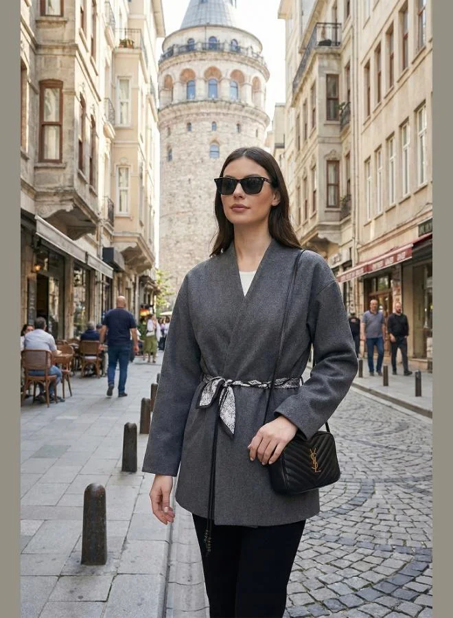 Lela Lela Regular Fit Double-Breasted Blazer with Scarf Belt for Women 6927673