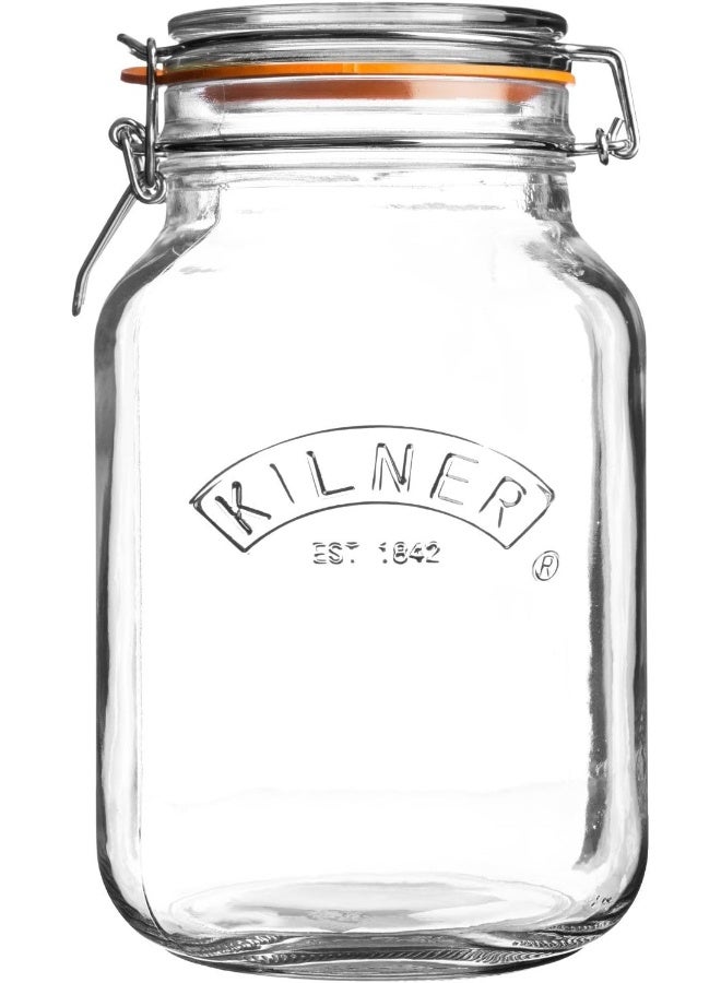 Kilner جرّة حفظ زجاجية مربعة بسعة 1.5 لتر من كيلنر مع غطاء قابل للتثبيت - Image 1