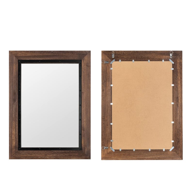YOSHOOT Rustic Wooden Framed Wall Mirror, Natural Wood and Iron Bathroom Vanity Mirror for Farmhouse Decor, Vertical or Horizontal Hanging - Image 5