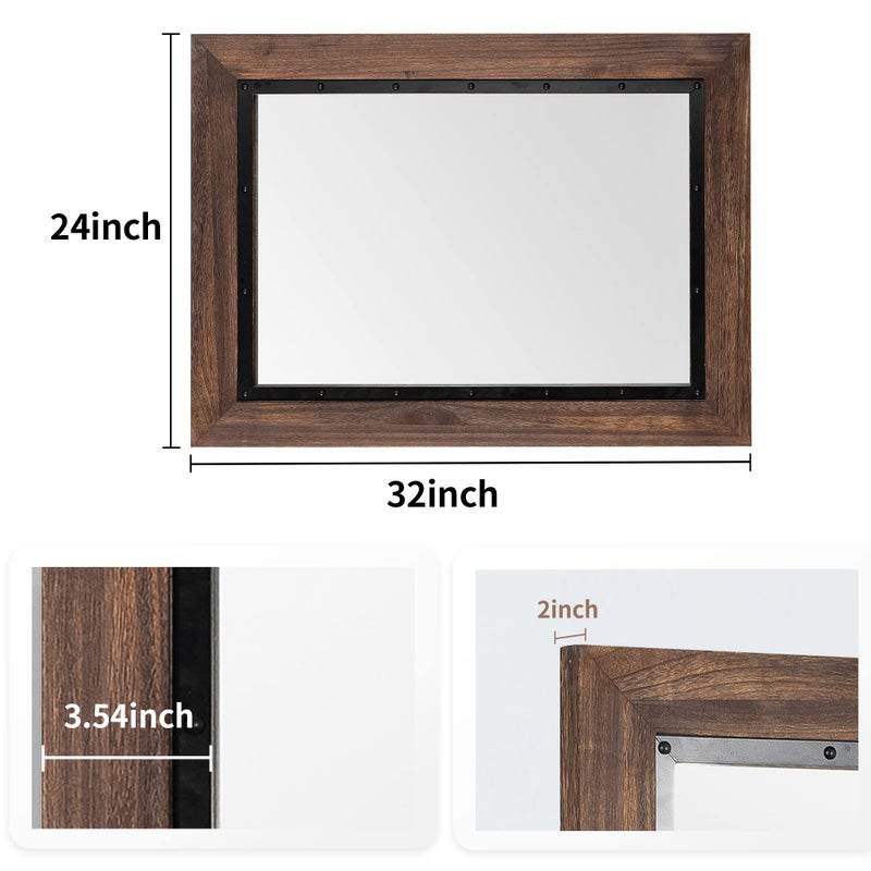 YOSHOOT Rustic Wooden Framed Wall Mirror, Natural Wood and Iron Bathroom Vanity Mirror for Farmhouse Decor, Vertical or Horizontal Hanging - Image 3