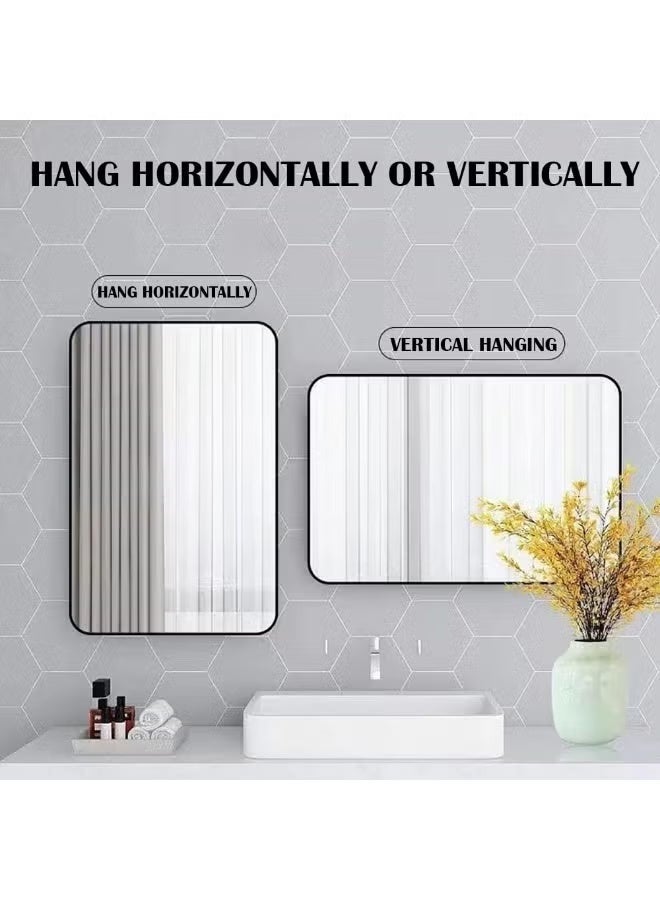 60×90CM Round Corners Bathroom Mirror, Wall Mounted Rectangle Mirror with Gold Anti-Rust Frame, Modern Wall Vanity Makeup Mirror for Bathroom, Hallway, Living Room Wall Decor (LHJ-60*90) - Image 4