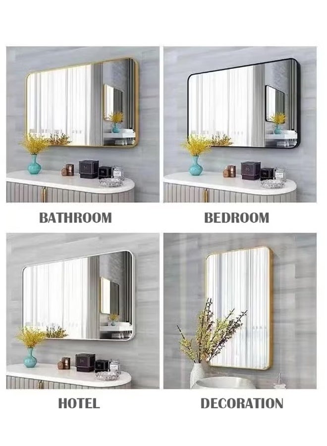 60×90CM Round Corners Bathroom Mirror, Wall Mounted Rectangle Mirror with Gold Anti-Rust Frame, Modern Wall Vanity Makeup Mirror for Bathroom, Hallway, Living Room Wall Decor (LHJ-60*90) - Image 5