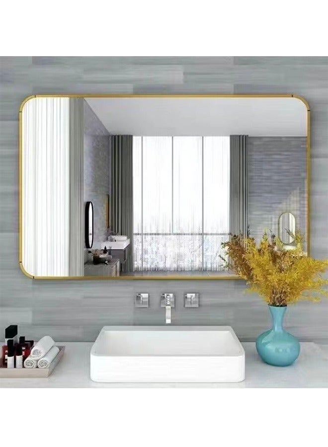 60×90CM Round Corners Bathroom Mirror, Wall Mounted Rectangle Mirror with Gold Anti-Rust Frame, Modern Wall Vanity Makeup Mirror for Bathroom, Hallway, Living Room Wall Decor (LHJ-60*90) - Image 1