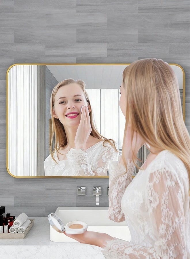 60×90CM Round Corners Bathroom Mirror, Wall Mounted Rectangle Mirror with Gold Anti-Rust Frame, Modern Wall Vanity Makeup Mirror for Bathroom, Hallway, Living Room Wall Decor (LHJ-60*90) - Image 2