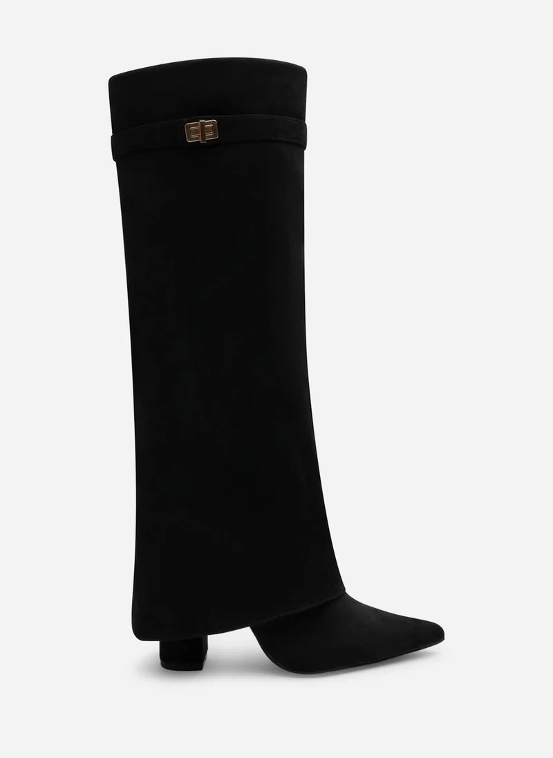 Where's That From Keira Fold Over Shark Block Heel Point Toe Boots