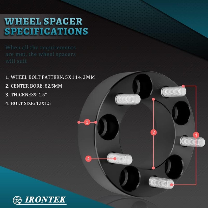 IRONTEK 1.5in Wheel Spacers 5x114.3mm (82.5mm Bore, 12x1.5 Studs) for Lexus and Toyota - 2 PCS - Image 3
