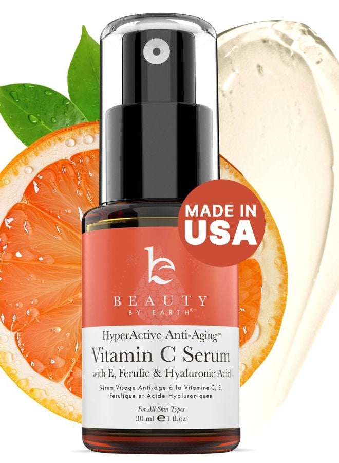 Beauty by Earth Vitamin C Face Serum - USA Made with Natural & Organic Ingredients, Skin Brightening Vitamin C Serum for Face for Women, Discoloration Correcting & Anti Aging Facial Formula with Antioxidants  - Image 1