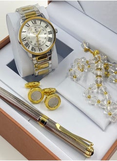 Gift Set Men's Watch Set of 4 Pieces Watch with Pen Set of Buttons
