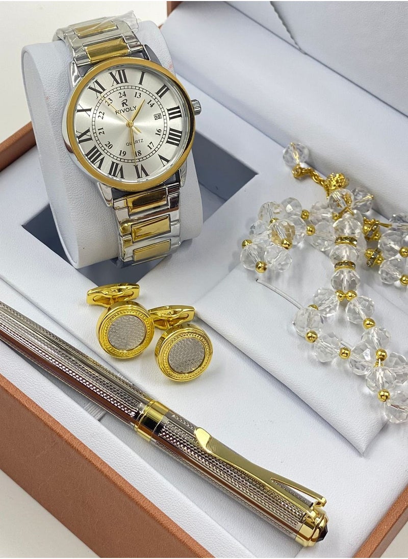 Rivoli - Gift Set Men's Watch Set of 4 Pieces Watch with Pen Set of Buttons - Image 1