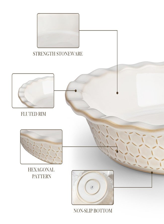 MALACASA Pie Dish for Baking, Stoneware Pie Pan 9 Inch, Embossed Deep Dish Pie Pans, 45 OZ Round Baking Dish Pie Pan, Fluted Dish Pie Plate for Apple Pie, Quiche and Tart, Set of 1, Series LYDIA - Image 5