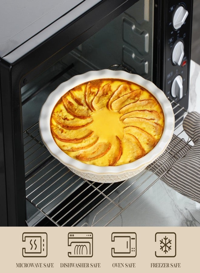 MALACASA Pie Dish for Baking, Stoneware Pie Pan 9 Inch, Embossed Deep Dish Pie Pans, 45 OZ Round Baking Dish Pie Pan, Fluted Dish Pie Plate for Apple Pie, Quiche and Tart, Set of 1, Series LYDIA - Image 4