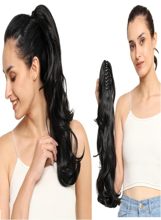BeatStock Curly Wavy Clutcher Ponytail Hair Extension For Women and Girls in Black Color 24 inch - Image 1