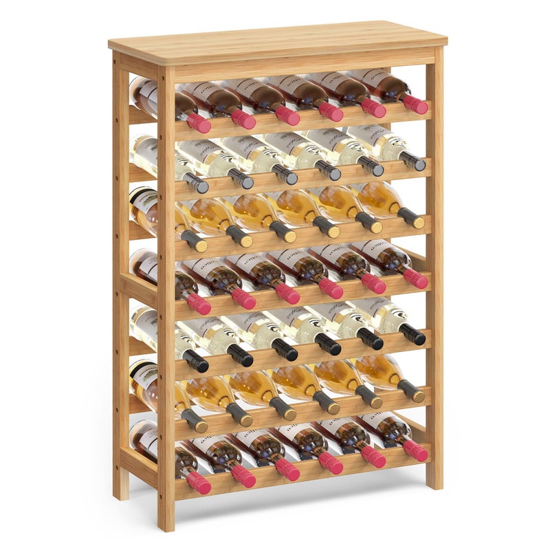 SONGMICS SONGMICS 42Bottle Wine Rack Free Standing Floor 7Tier Display Wine Storage Shelves with Table Top Bamboo WobbleFree Bottle Holder for Kitchen Bar Dining Room Living Room Natural UKWR27NL