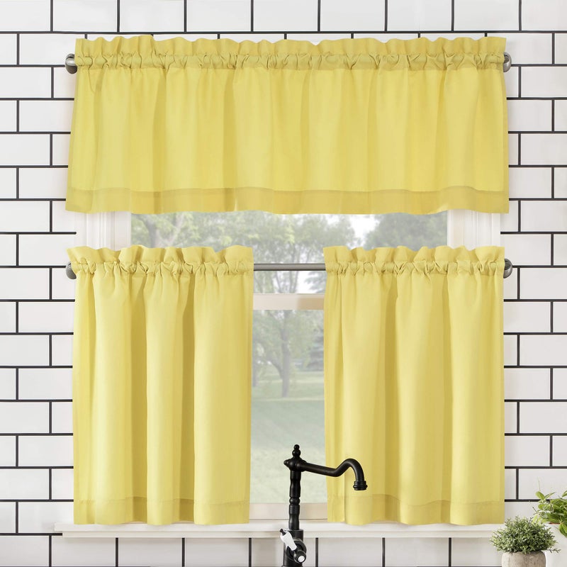 No 918 Martine Microfiber SemiSheer Rod Pocket Kitchen Curtain Valance and Tiers Set 54 x 24 Yellow