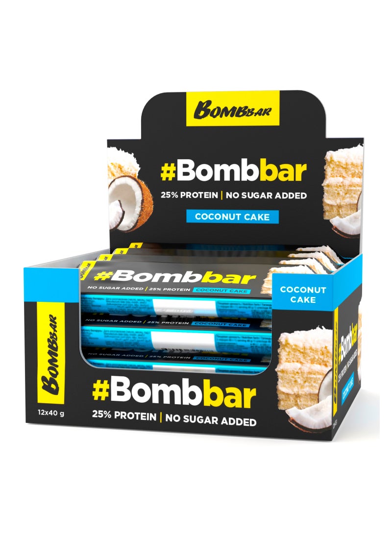 BOMBBAR Chocolate Covered Protein Bar with Coconut Cake Flavor 12x40g  - Image 1