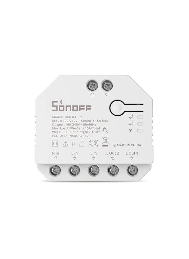 SONOFF - DUALR3 Lite Dual Relay Wi-Fi Smart Switch Module Voice/APP Remote Control Double 2-Way DIY Switch Module for Light/Curtain/Blinds/Roller Shutter Compatible with   Alexa/Google Assistant - Image 1