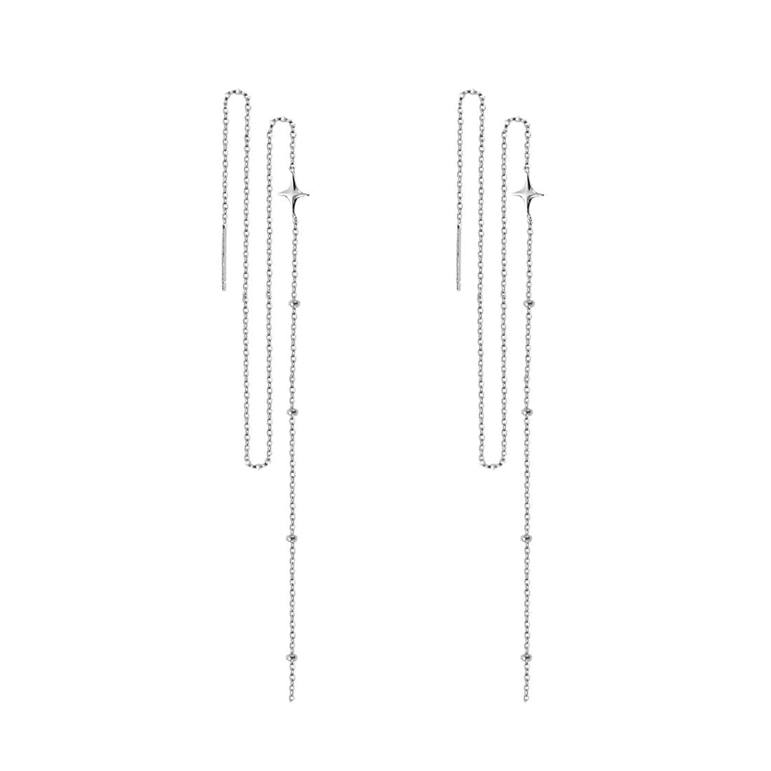 SLUYNZ 925 Sterling Silver Star Long Dangle Earrings Chain for Women Teen Girls Line Dangle Earrings Tassel Threader Chain (A-Silver)