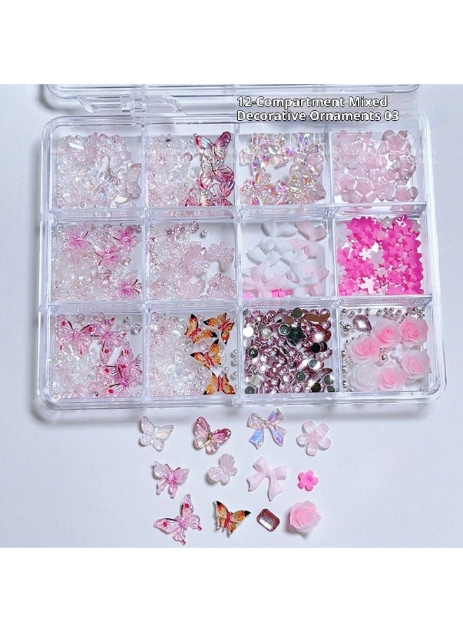 زهور ثلجية شفافة ثلاثية الأبعاد خماسية البتلات ، فراشات ، زهور ملونة ، حجر مكسر ، فن الأظافر ، الماس على شكل خاص ، ملابس مختلطة - Image 1