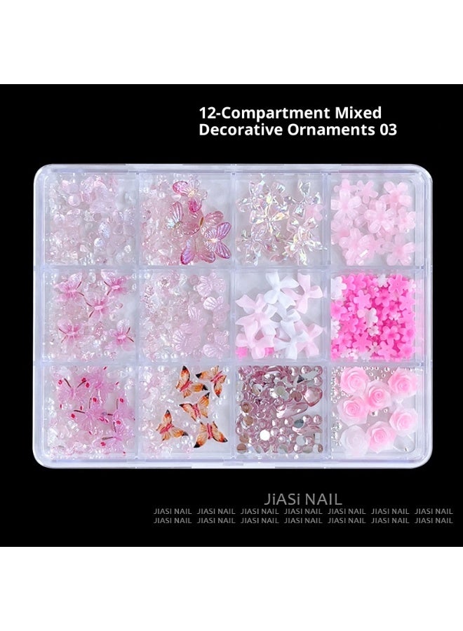 زهور ثلجية شفافة ثلاثية الأبعاد خماسية البتلات ، فراشات ، زهور ملونة ، حجر مكسر ، فن الأظافر ، الماس على شكل خاص ، ملابس مختلطة - Image 2