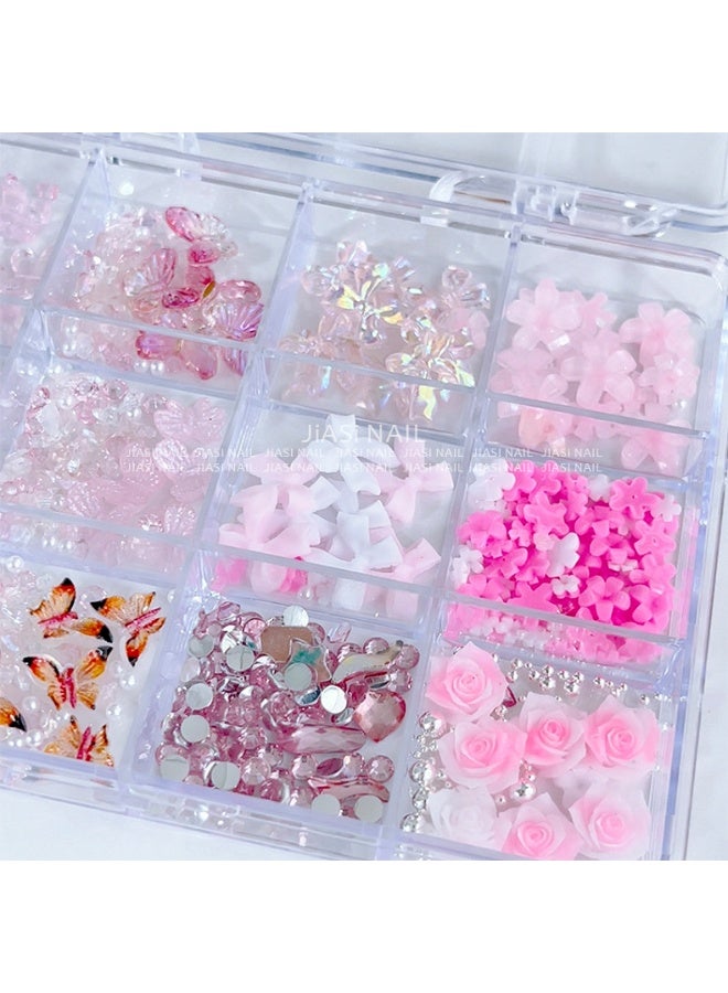 زهور ثلجية شفافة ثلاثية الأبعاد خماسية البتلات ، فراشات ، زهور ملونة ، حجر مكسر ، فن الأظافر ، الماس على شكل خاص ، ملابس مختلطة - Image 3